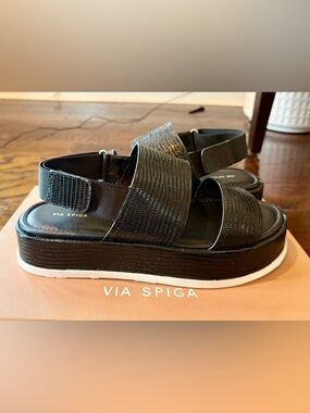 🚨Via Spiga Women Gabourey2 Platform Platform Sandals|Sz. 9M | Black | NWB